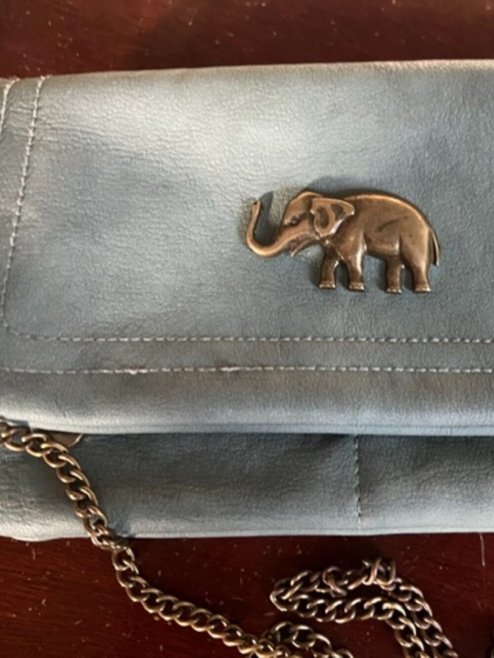 Blue Shoulder Bag/Crossbody Gold Elephant Accent Chain Strap Zip Pockets